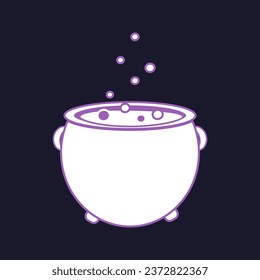 Witch's cauldron icon with bubbles in naive style. Haloween illustration in purple tones. Icon. Clipart. Isolated element.	 