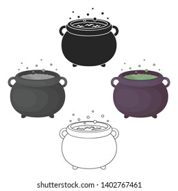 Witch's cauldron icon in cartoon,black style isolated on white background. Black and white magic symbol stock vector illustration.