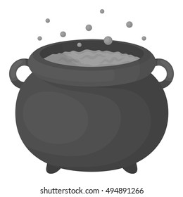 Witch's cauldron icon in monochrome style isolated on white background. Black and white magic symbol stock vector illustration.