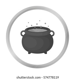 Witch's cauldron icon in monochrome style isolated on white background. Black and white magic symbol stock vector illustration.