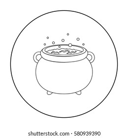 Witch's cauldron icon in outline style isolated on white background. Black and white magic symbol stock vector illustration.