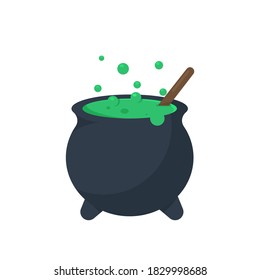A witch's cauldron with lots of green poison inside. Isolated on white background