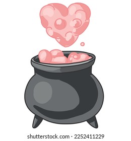 witch's cauldron, a love potion, Creepy Valentine clipart, Spooky Valentine, Pastel Goth digital stickers, Alternative Valentine day vector EPS10