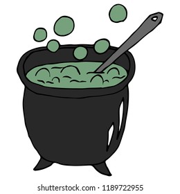 A witch's cauldron with a magical potion. Halloween spooky object.