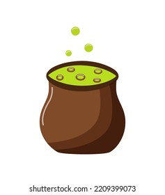 Witch's cauldron with a potion boils a magical Halloween brew, vector illustration of isolate on white.