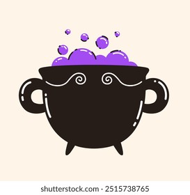 Witch's cauldron with potion. Flat vector illustration.