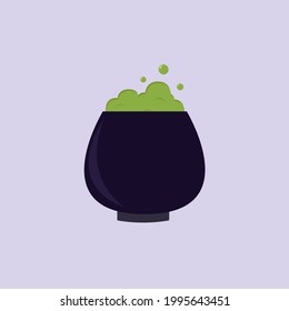 The witch's cauldron with potion. Halloween theme. Vector flat illustration. 