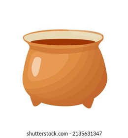 A witch's cauldron with a potion. A leprechaun pot, cast-iron porridge dishes. Vector stock illustration. Isolated on a white background.