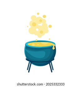 Witch's cauldron with a potion, vector cartoon illustration. Boiling potion.