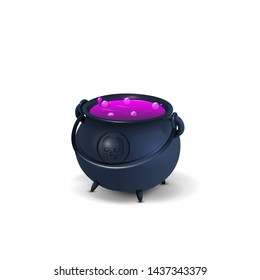 Witch's cauldron with purple potion isolated on white background for your creativity