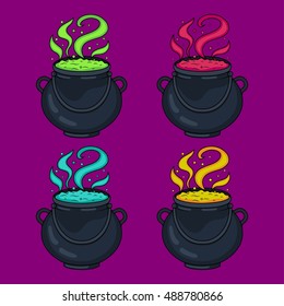 Witch's cauldron set on a dark background
