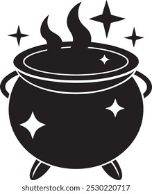 Witch's Cauldron silhouette vector style white background 