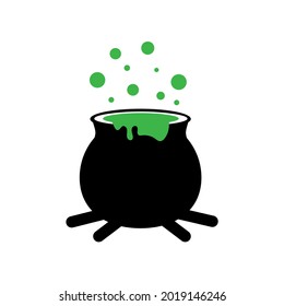 Witch's cauldron used to boil potions and cook food. Halloween vector illustration.