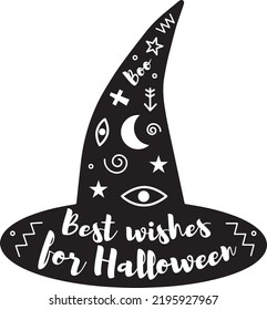 Witch's hat with best wishes inscription on Halloween. Vector illustration