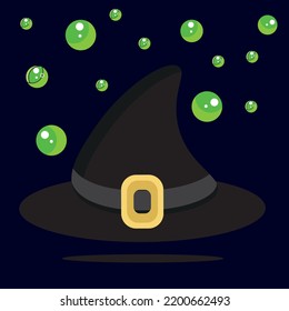 Witch's hat in black on a dark background
