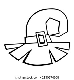 The witch's hat. Cute high pointed hat, decorated with a buckle strap. Cartoon hand-drawn vector illustration in doodle style, isolated. For postcards, stickers, Halloween parties, coloring books.