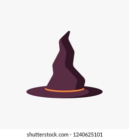 Witch's hat flat icon isolated on white background. Simple 
Witch's hat sign symbol in flat style. Halloween Vector Element.