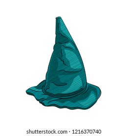 witch's hat, halloween hat. Sketch style on white isolated background. vector illustration