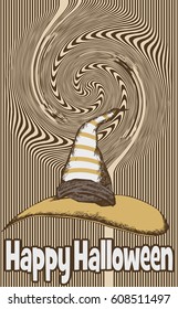 Witch's hat. Hallowen card. Vector illustration. Engraved style
