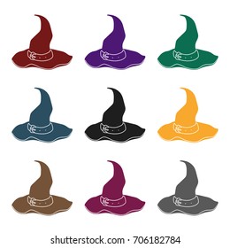 Witch's hat icon in black style isolated on white background. Black and white magic symbol stock vector illustration.