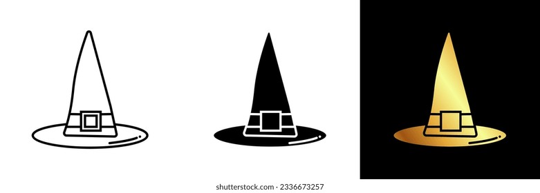 The Witch's Hat Icon represents a traditional pointed hat typically associated with witches in folklore and popular culture. It is a symbol of magic, sorcery, and Halloween. 