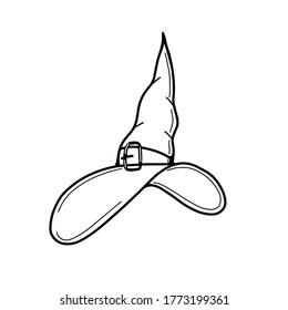 a witch's hat isolated on a white background. Design for Halloween, parties and holidays. Vector illustration in the Doodle style