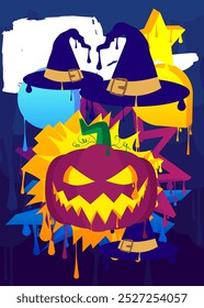 "Witch's Hat and Jack O' Lantern Graffiti tag" . Abstrato decoração moderna de arte de rua realizada em estilo de pintura urbana.