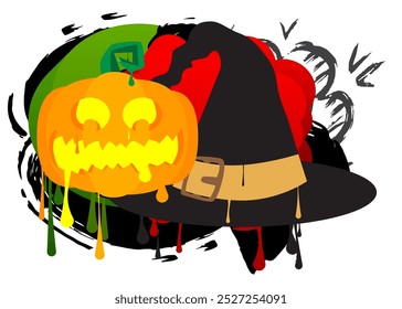 "Witch's Hat and Jack O' Lantern Graffiti tag" . Abstrato decoração moderna de arte de rua realizada em estilo de pintura urbana.