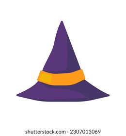 Witch's hat. Magic hat. The costume adorns the little wizard's head at a Halloween party.