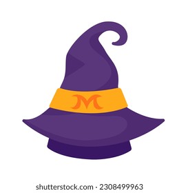 Witch's hat. Magic hat. The costume adorns the little wizard's head at a Halloween party.