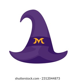 Witch's hat. Magic hat. The costume adorns the little wizard's head at a Halloween party.