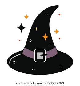 Witch's hat. Magic hat. The costume adorns the little wizard's head at a Halloween party.