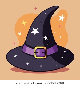 Witch's hat. Magic hat. The costume adorns the little wizard's head at a Halloween party.