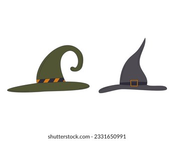 A witch's hat. A magician's hat. Halloween symbols. Halloween design elements. Set of witch hats.