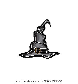 Witch's hat pixel art icon. Element design for logo, stickers, web, embroidery and mobile app. Isolated vector illustration. 8-bit sprite.