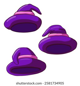 Witch's hats on white background. Vector illustration set.