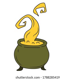 The witch's jar cauldron. Magic potion. Symbol of witchcraft. Dark boiling cauldron. A traditional element of Halloween. Vector illustration