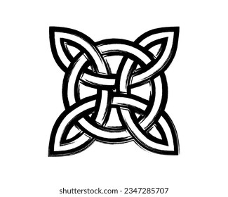 The Witch's Knot, Wicca symbol, Power of four elements, paint brush stroke style, grunge vector graphic design isolated on white background