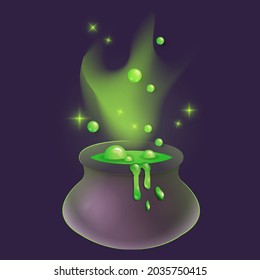 Witch's magic cauldron with green poison. Vector illustration