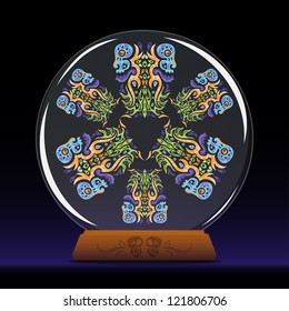 Witch's magic crystal ball with spirits inside vector illustration