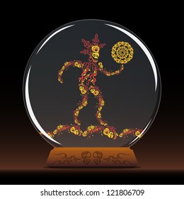 Witch's magic crystal ball with spirits inside vector illustration