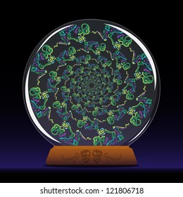Witch's magic crystal ball with spirits inside vector illustration