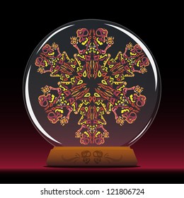 Witch's magic crystal ball with spirits inside vector illustration