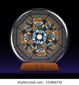 Witch's magic crystal ball with spirits inside vector illustration