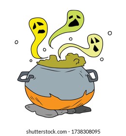 A witch's perfume jar. Magic potion. Symbol of witchcraft. Dark boiling cauldron. Traditional element of Halloween. Vector illustration.