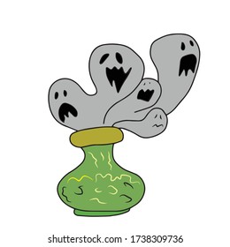 A witch's perfume jar. Magic potion. Symbol of witchcraft. Dark boiling cauldron. Traditional element of Halloween. Vector illustration.