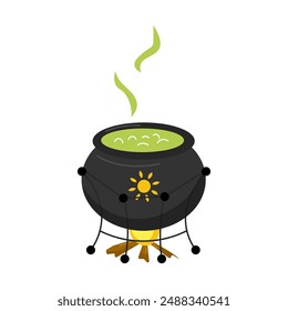 Witch's Poison Cauldron. Scary Devil's Cauldron Halloween Decoration. Vector illustration