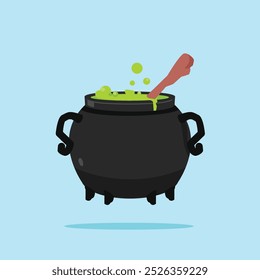 Witch's Poison Cauldron with Stirrer. Halloween Decoration Devil's Cauldron with Scary Green Poison