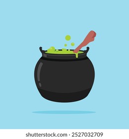 Witch's Poison Cauldron with Stirrer. Halloween Decoration Devil's Cauldron with Scary Green Poison