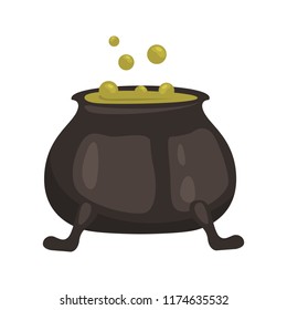 Witch's pot of boiling potions color vector icon. Flat design